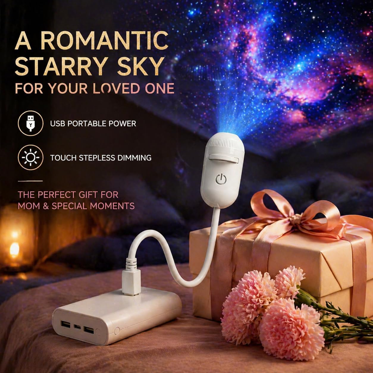 Luce notturna galattica 2 in 1, proiettore galattico USB con 12 pellicole di proiezione scorrevoli, luce notturna regolabile a 360° per camera da le - 6
