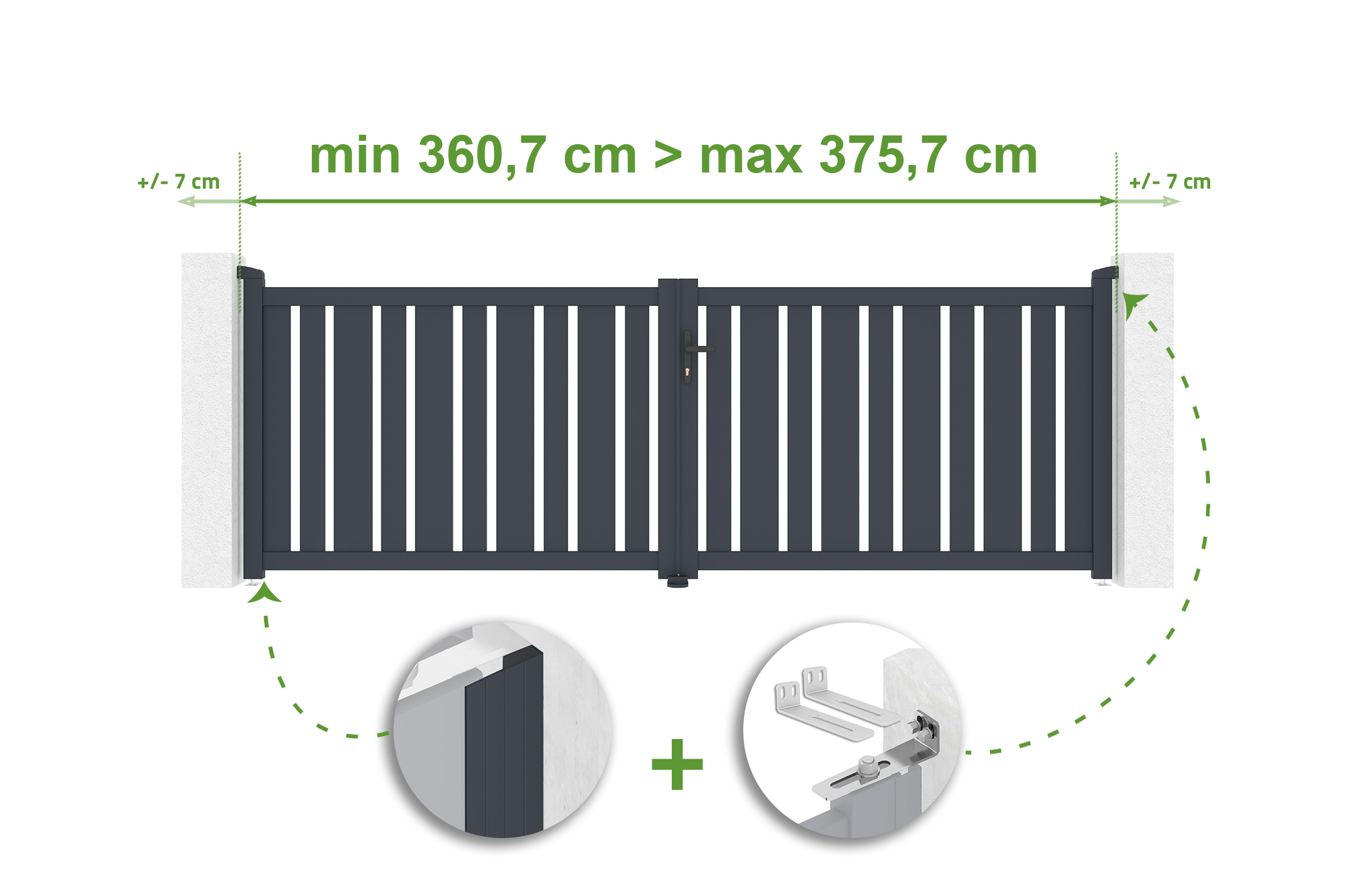 Brama skrzydłowa regulowana szerokość 3,5m VEYMONT H.120cm szara aluminiowa