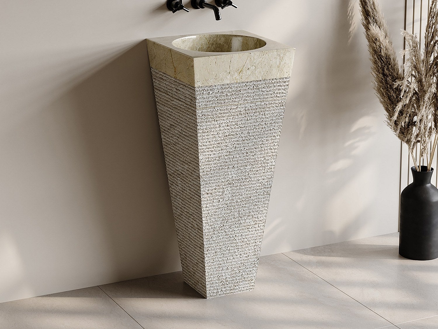 Umywalka stojąca z marmuru - Kremowy - szer. 40 x dł. 40 x wys. 90 cm - STORTA