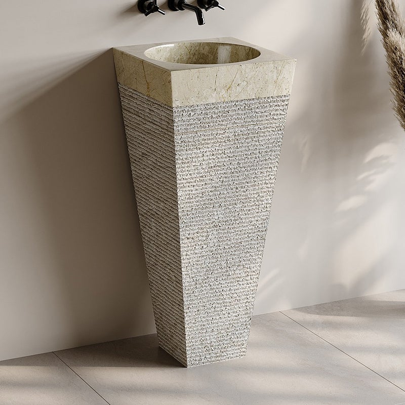 Umywalka stojąca z marmuru - Kremowy - szer. 40 x dł. 40 x wys. 90 cm - STORTA