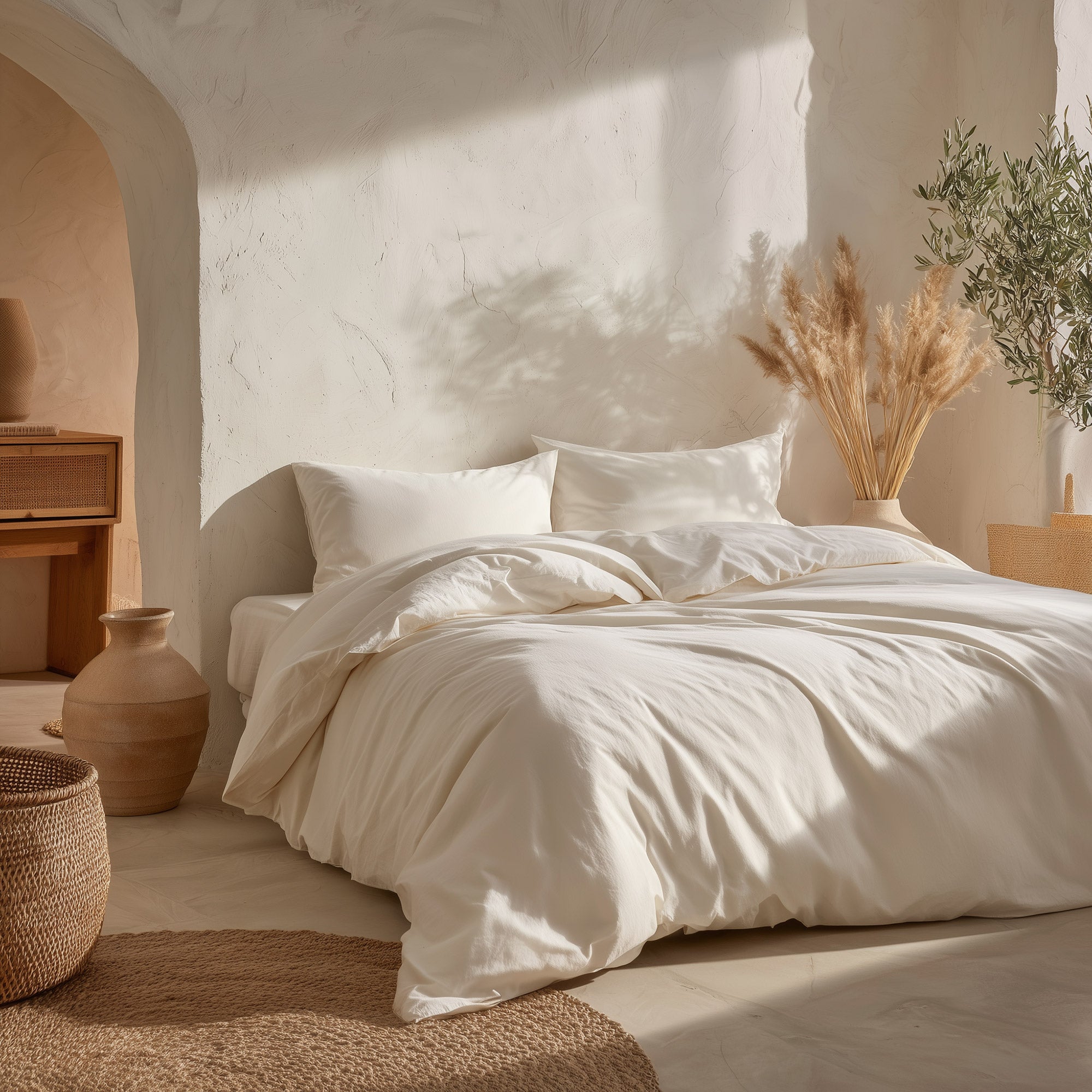 Copripiumino tinta unita 100% cotone + federe 260x240 + 2 (50x90) cm colore Bianco - 3