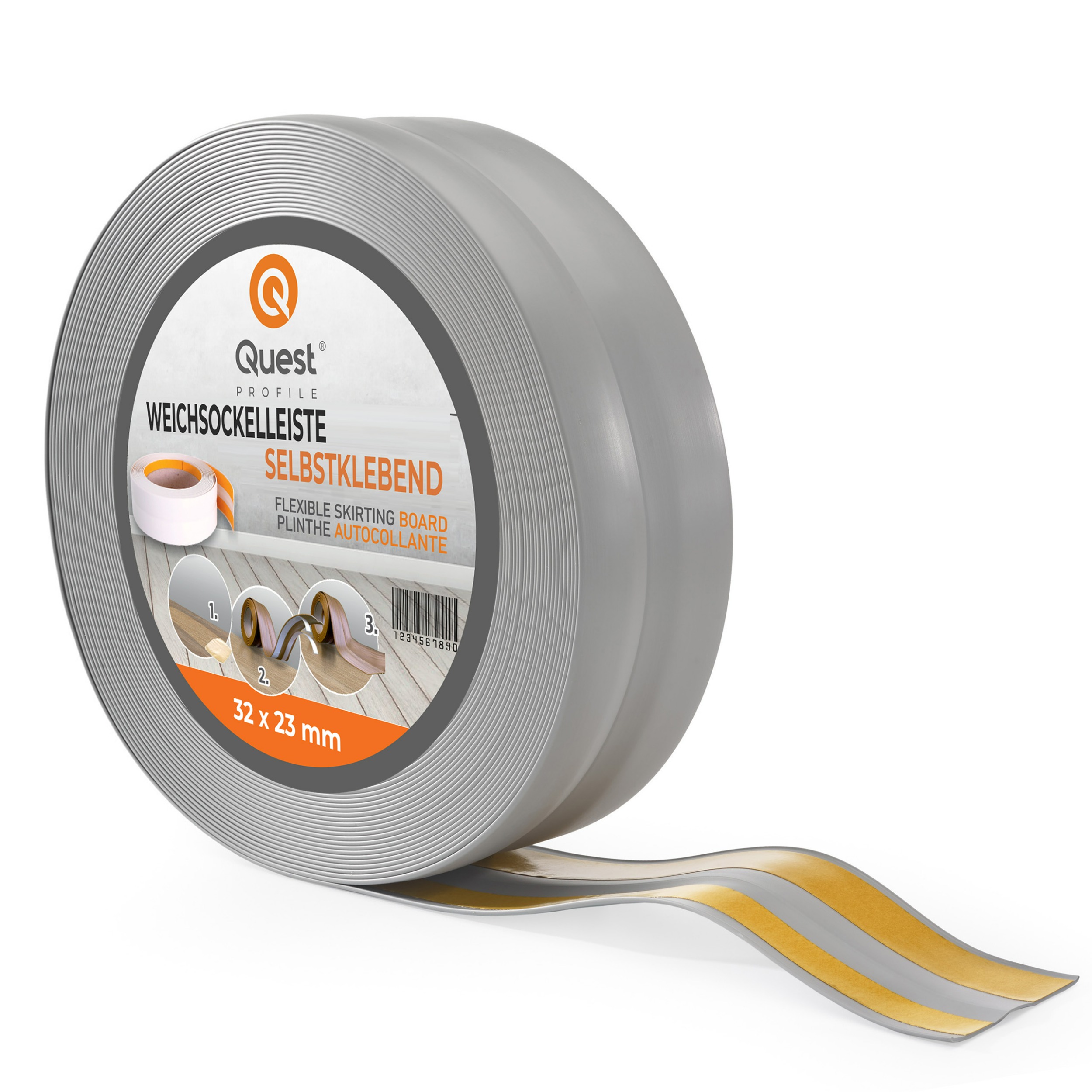 Quest rodapié pvc 32x23mm, 15m, autoadhesivo, rodapiés blando, zócalo blando, gris