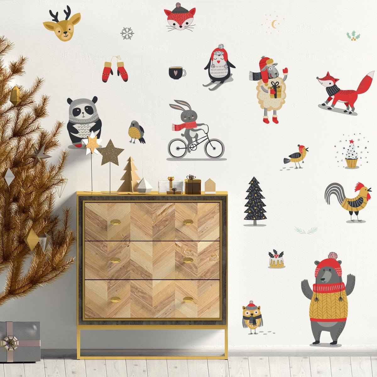 Sticker Noël animaux hivernales - Autocollants stickers adhésifs noël - décoration fêtes - 60x95cm - 3
