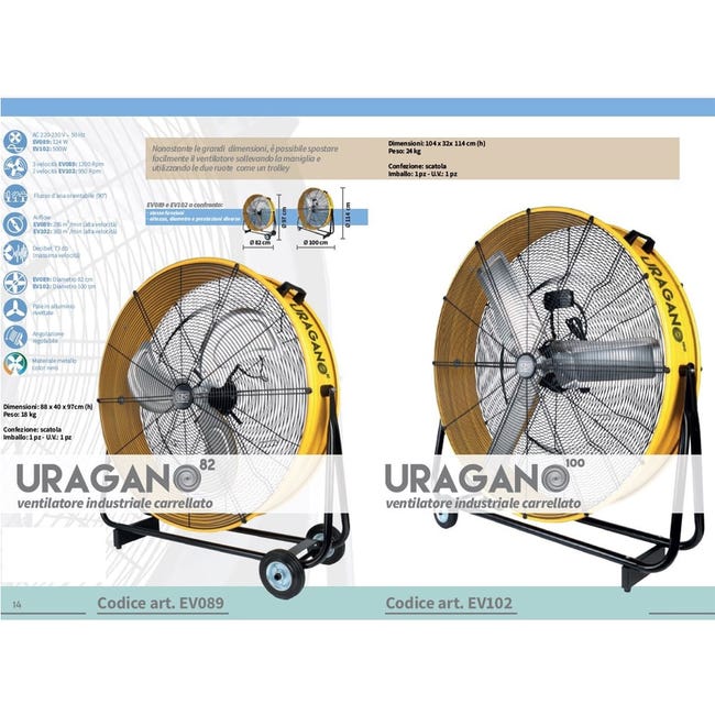 Ventilatore Industriale Bastilipo Uragano - 140 W, 3 Velocità, Pale 60 Cm, Nero, Con Ruote - Foto 6