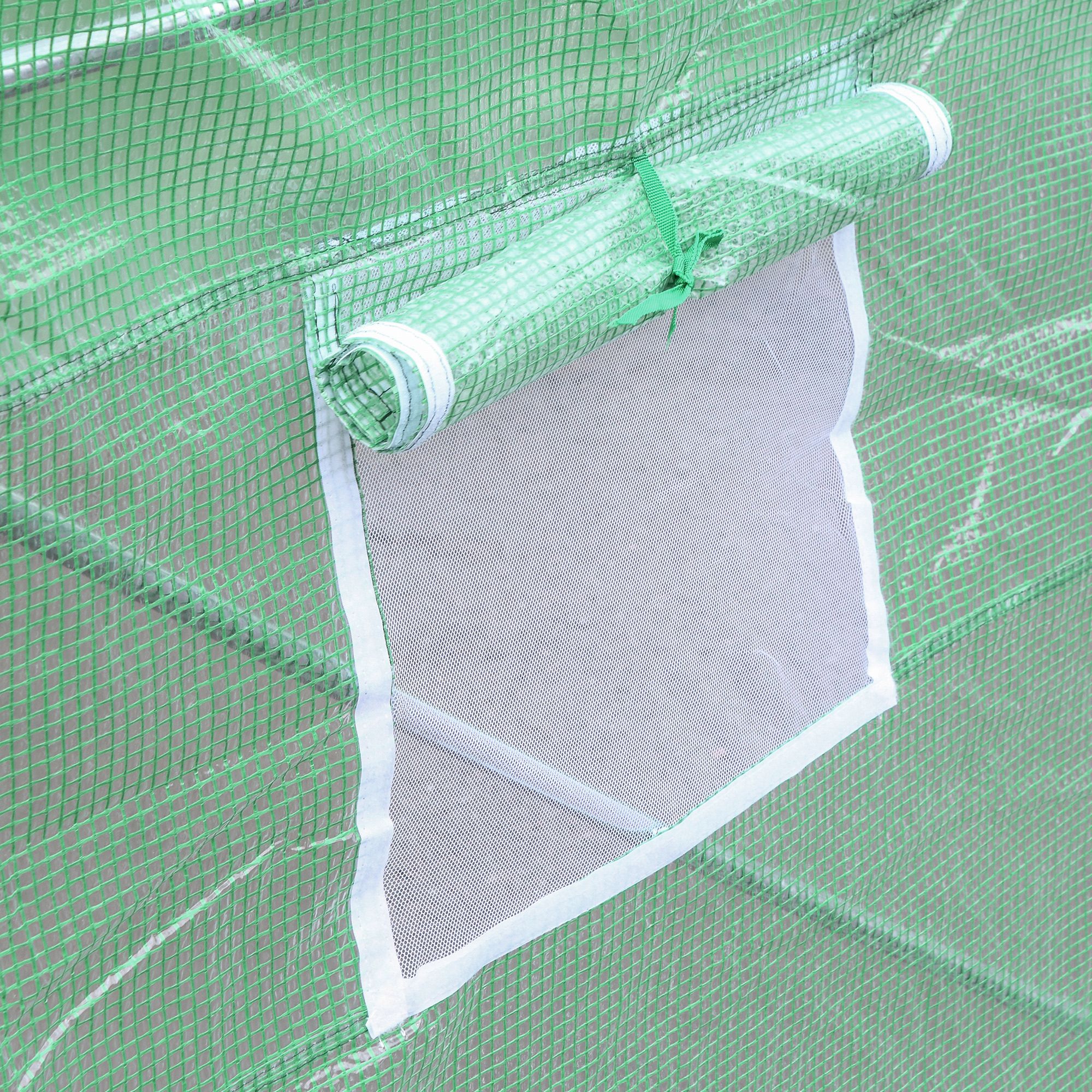 Bâche de Rechange Serre Tunnel 9 m², bâche 3 x 3 x 2 m PE Anti-UV imperméable 6 fenêtres + Porte Enroulable zippée foncé Vert - 9