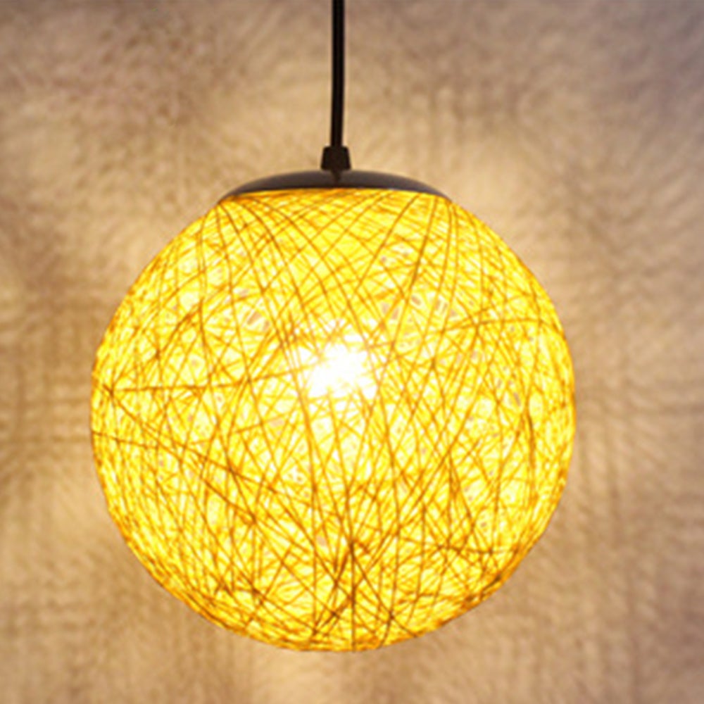 Jaune R Tro Suspension Luminaire En Rotin Globe Rond Cm Lustre Abat