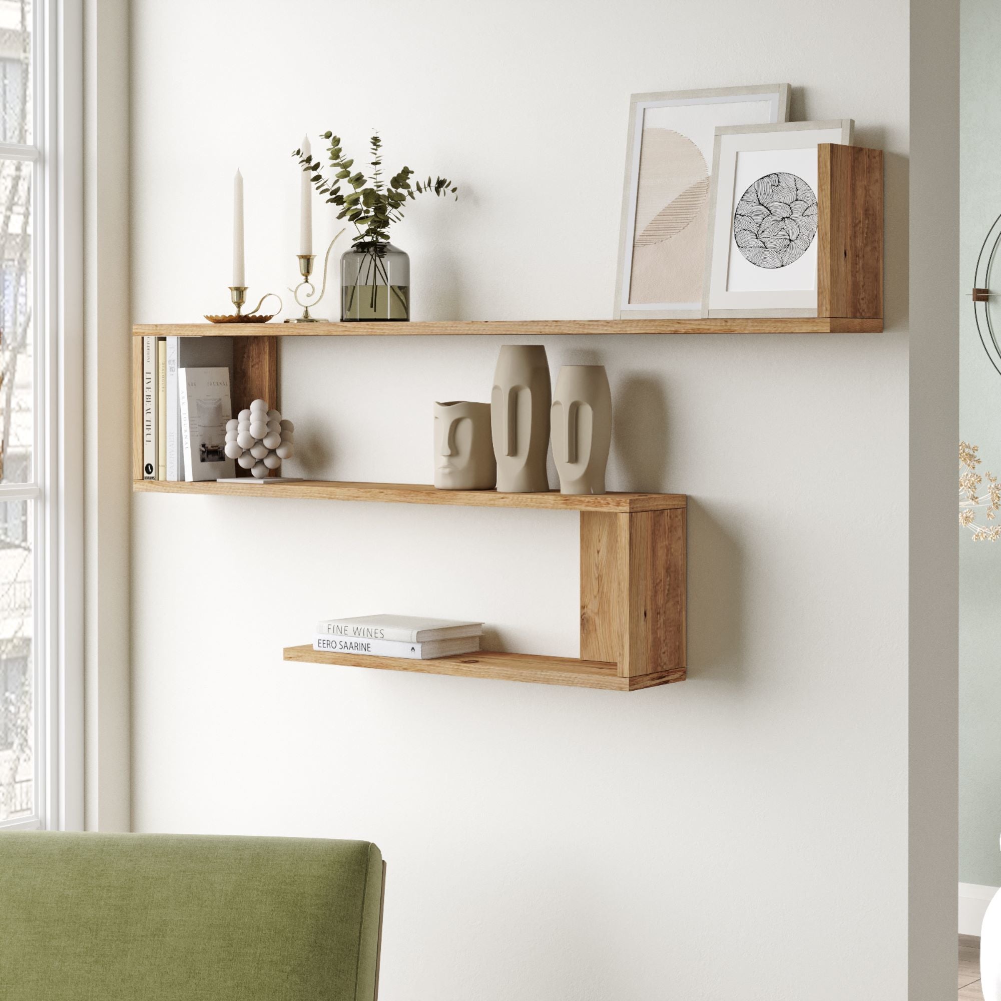Étagère murale Kitee à 3 niveaux 71,5 x 120 x 14,5 cm effet bois de pin [en.casa] - 2