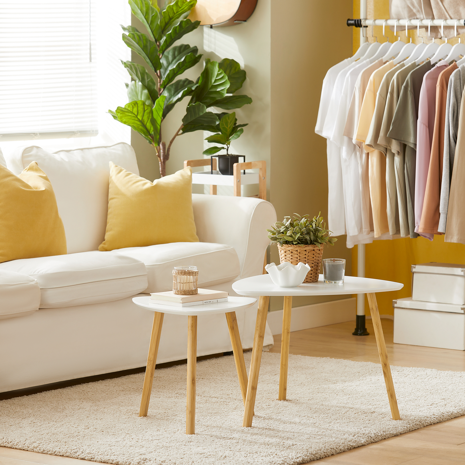 SoBuy FBT74-W Set de 2 Tables Basses Gigognes Table café Table d'Appoint Table Basse Guéridon, Gris et Blanc - 9