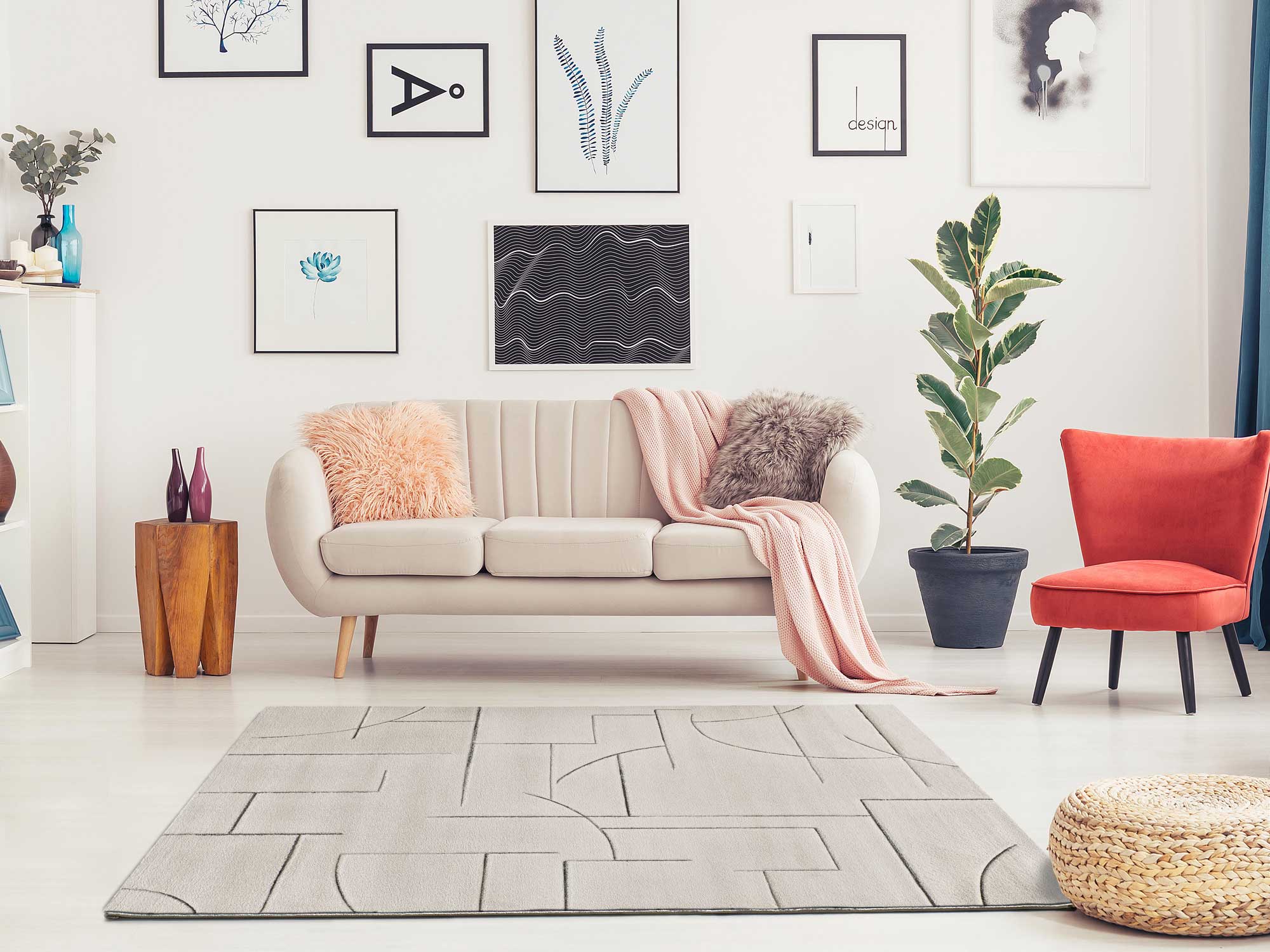 Prostokątny kremowy dywan wewnętrzny 80 x 150 cm geometryczny LENA - ATTICGO