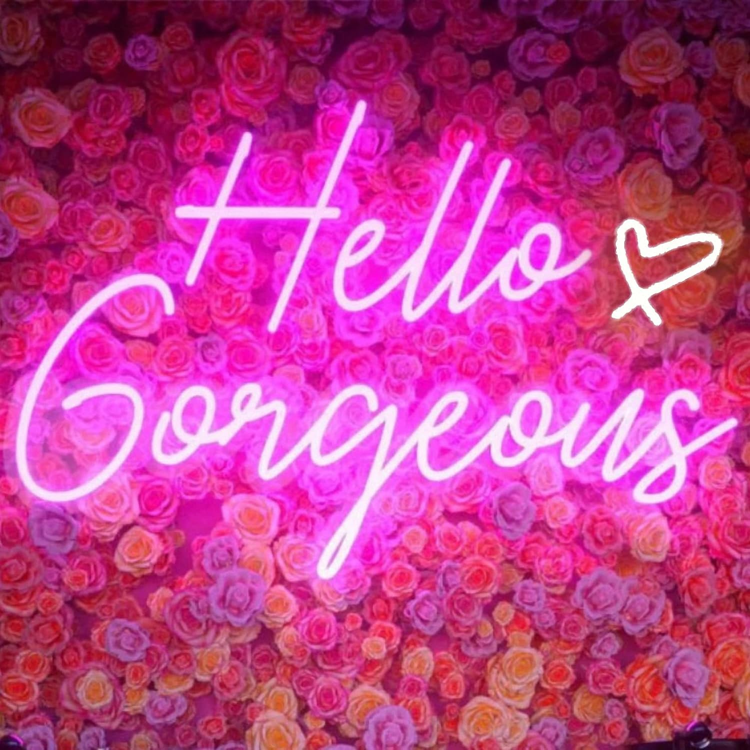 Neonowy panel LED „Hello Gorgeous” w kolorze różowym do domu, na ślub, urodziny, z przełącznikiem ściemniającym