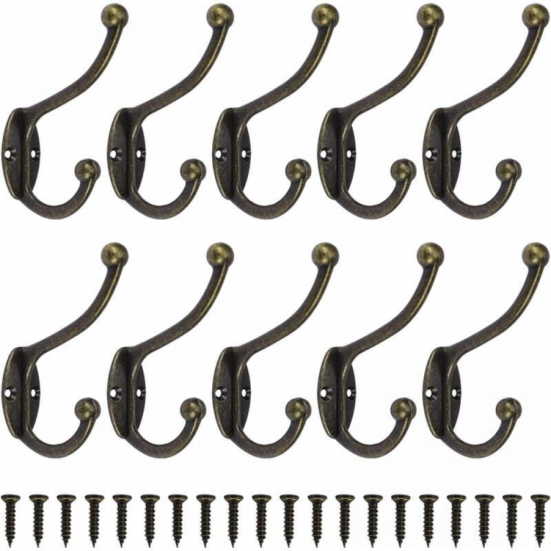 Retro wieszaki ścienne, zabytkowe metalowe wieszaki na drzwi do łazienki, kuchni, sypialni, przedpokoju, 10 sztuk, brąz