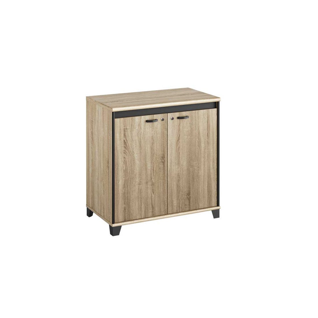 Module De Rangement Bas Meuble de rangement bas 2 portes Bois/Noir - HUGUES | Leroy Merlin