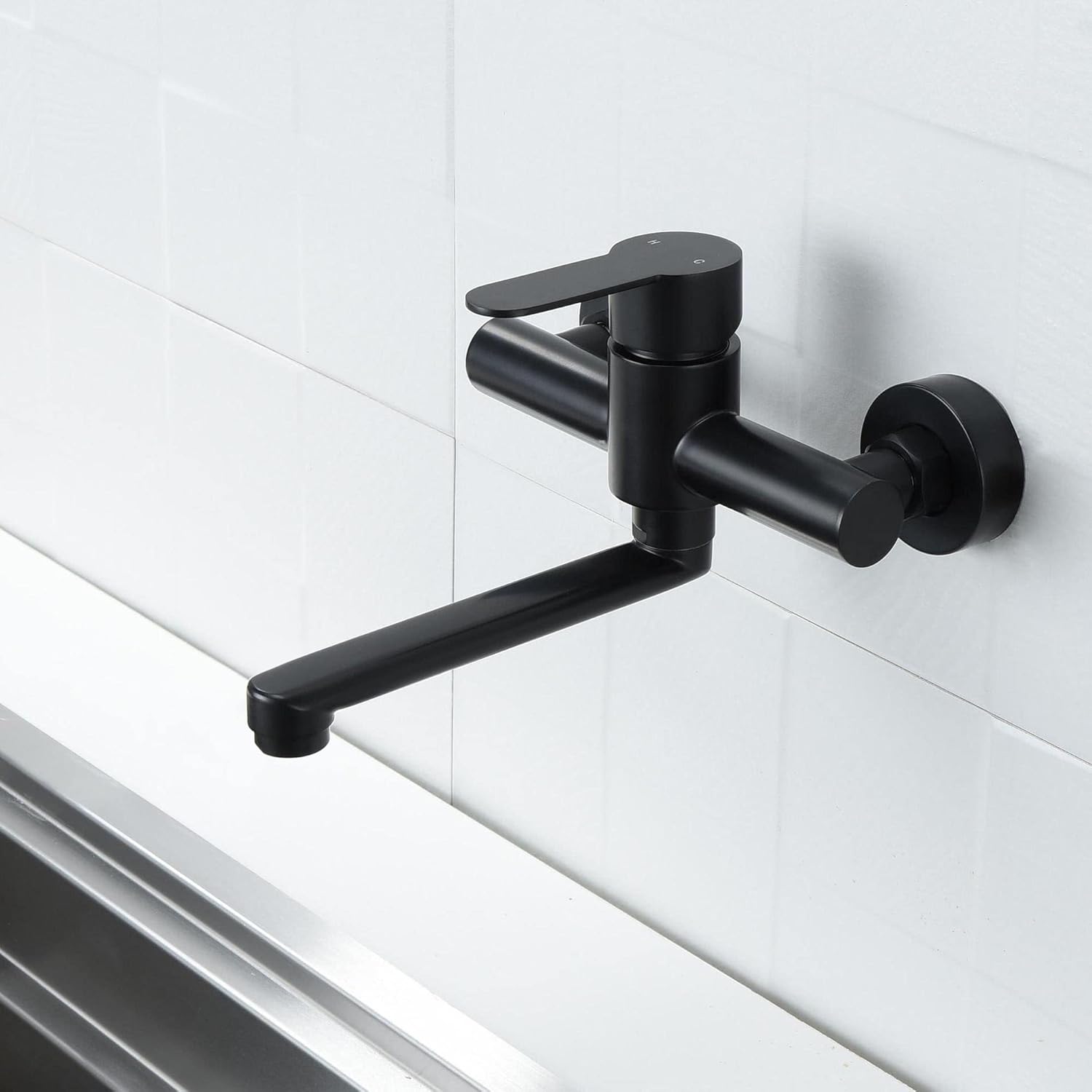 BAITUJIE Robinet Mural Cuisine Noir, Mitigeur D'Evier De Cuisine Mural