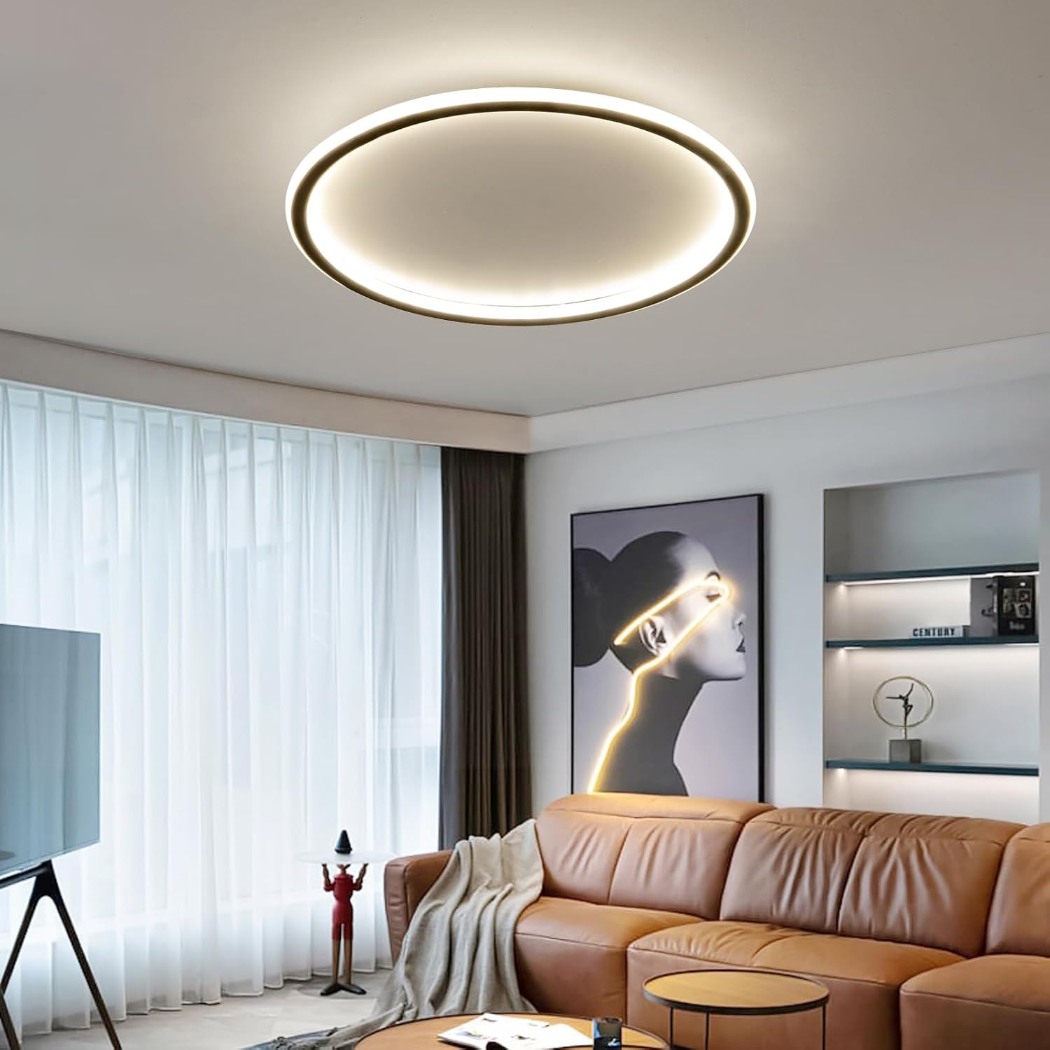 Plafoniera LED Soffitto Rotonda 60 Cm, 60W Dimmerabile, Temperatura Colore Regolabile 3000K-6000K, Con Telecomando - Bianco
