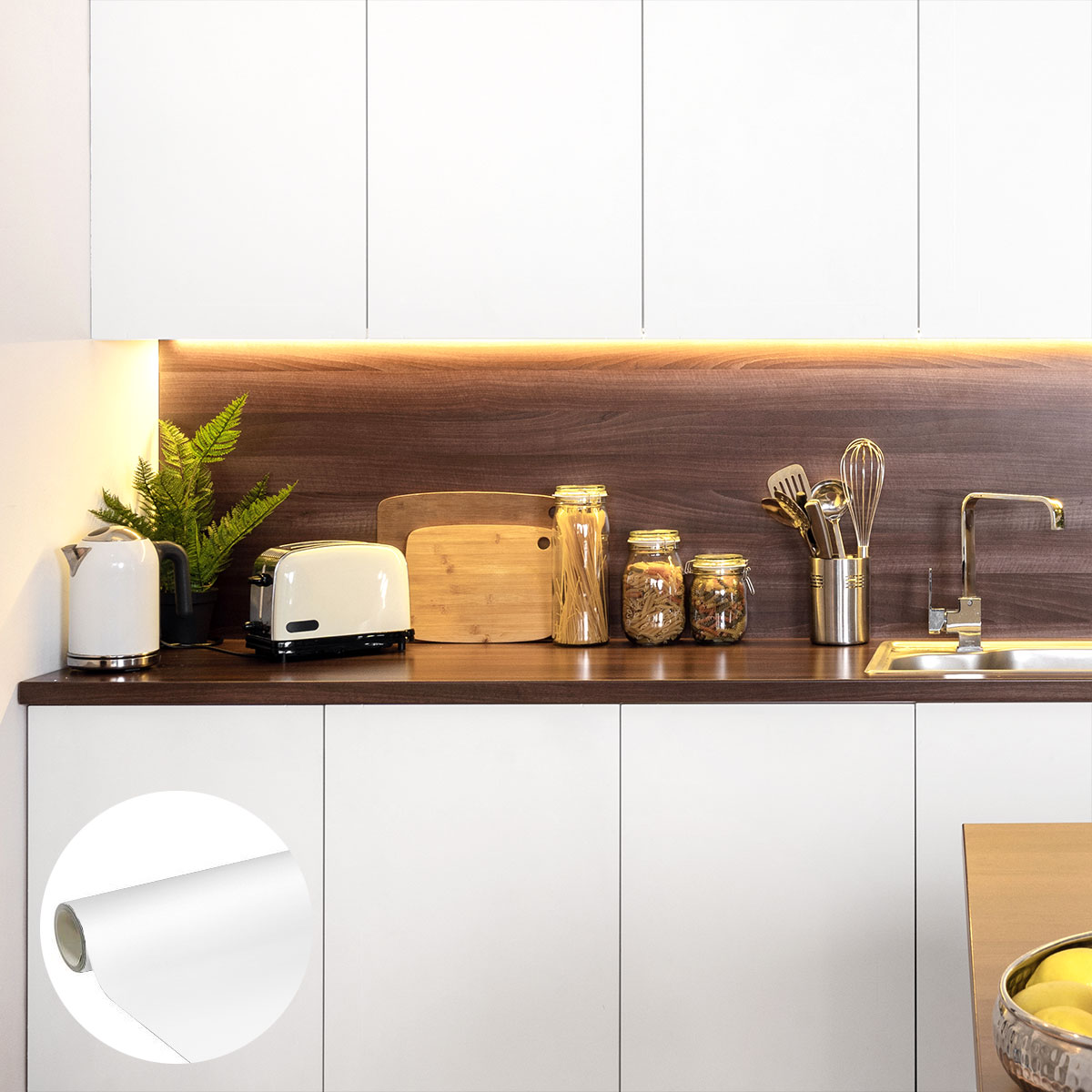 Rollo de vinilo adhesivo impermeable por metro - adhesivo lavable para cocina, muebles, armarios, puertas - 60cmx30m - blanco