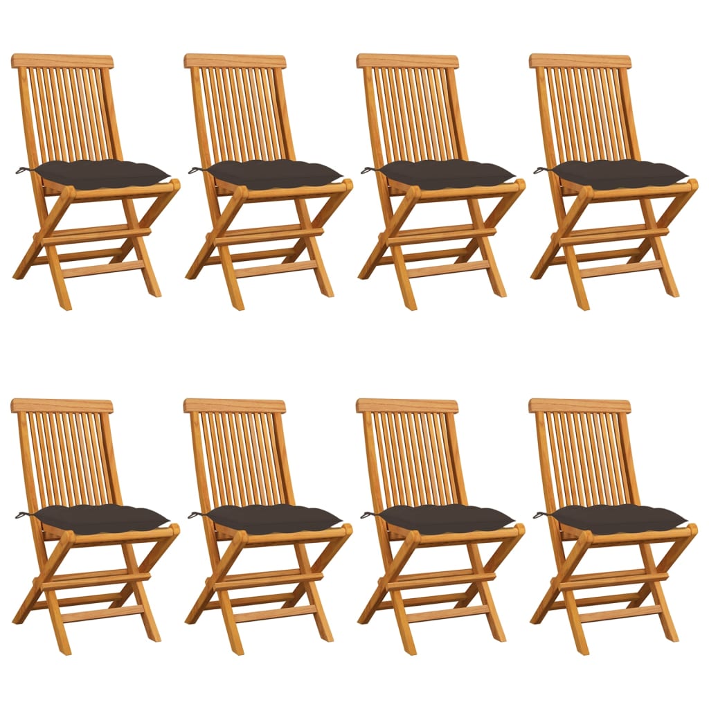 Chaises de jardin avec coussins gris 8 pcs Bois de teck massif - 2