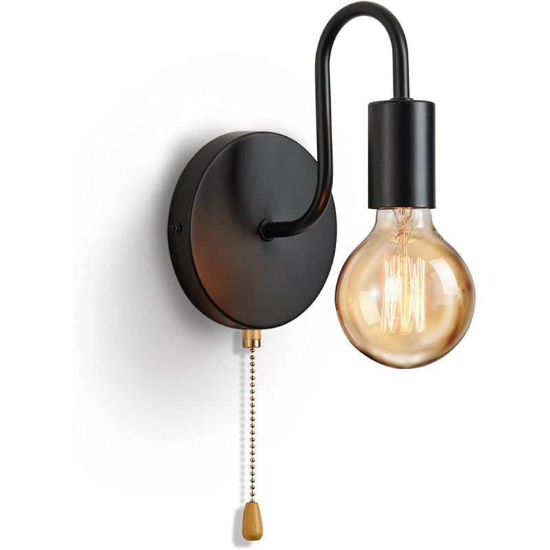 Industrialny kinkiet w stylu vintage – Lampa E27 z włącznikiem sznurkowym, do salonu, korytarza, sypialni