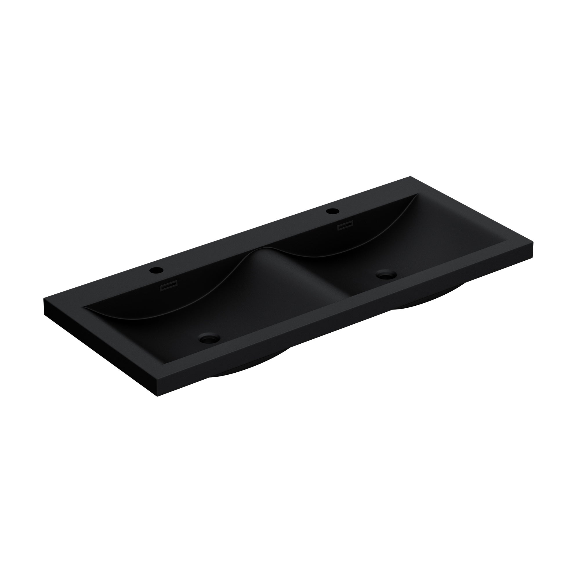 doporro Double Lavabo Vasque à Encastrer 120 cm Noir Lave Mains Rectangulaire en Solid Surface pour Salle de Bains 120x48x12 cm Colossum03 - 6
