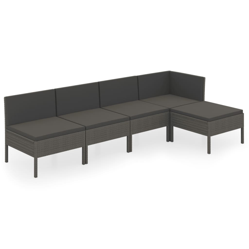 Maison Exclusive - 5 pcs conjunto lounge de jardim c/ almofadões vime PE cinzento - 2