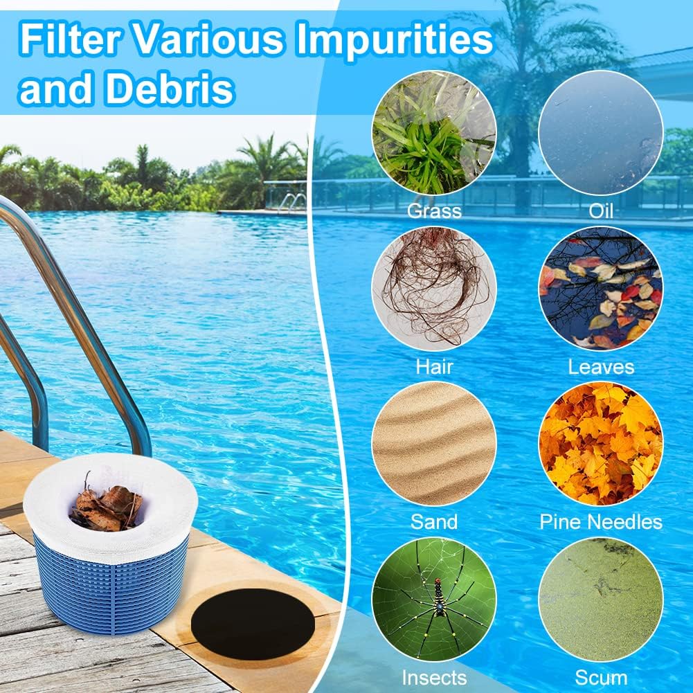 Calcetines para skimmer de piscina, 12 unidades, calcetines para skimmer de piscina, prefiltro para skimmers de piscina, nailon elástico para cesta d - 3