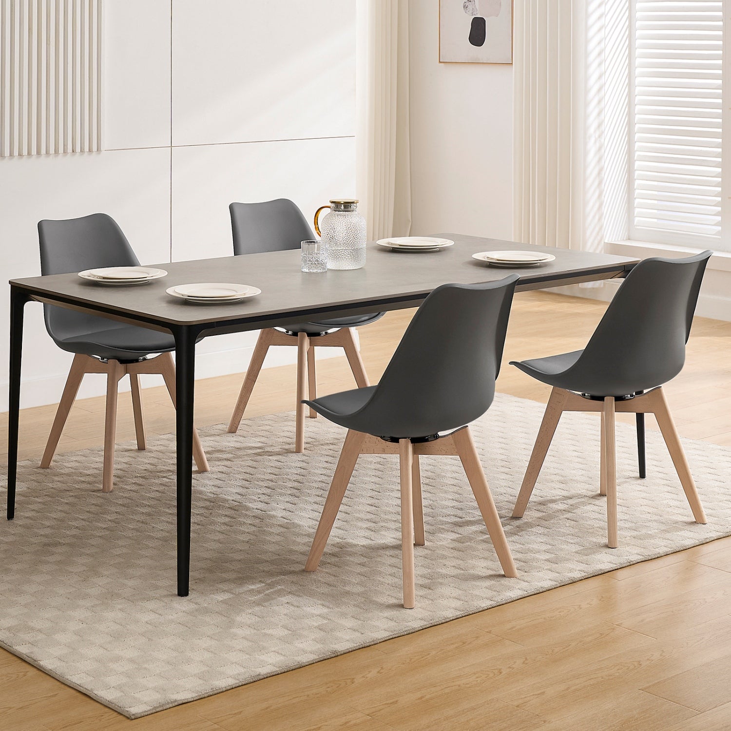 Lot de 2 Chaise Pivotante Salle à Manger WOLTU, Chaise de Cuisine, Siège en PU, Pieds en Bois Massif, Gris - 2