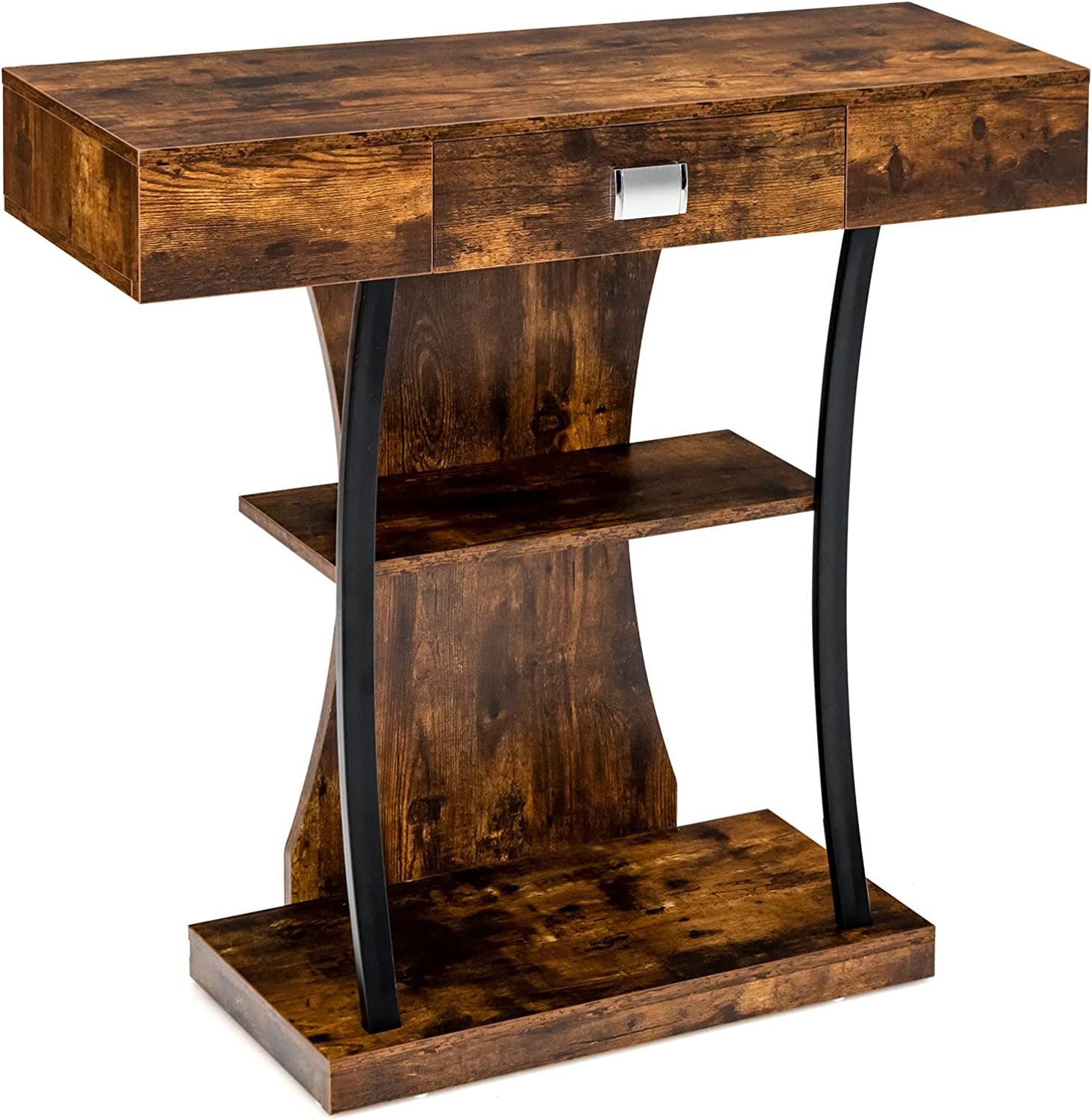 Consolle Ingresso In Legno Con Cassetti - Tavolo Multiuso 91x30x88 Cm, Nero, Con Kit Anti-ribaltamento - Foto 8