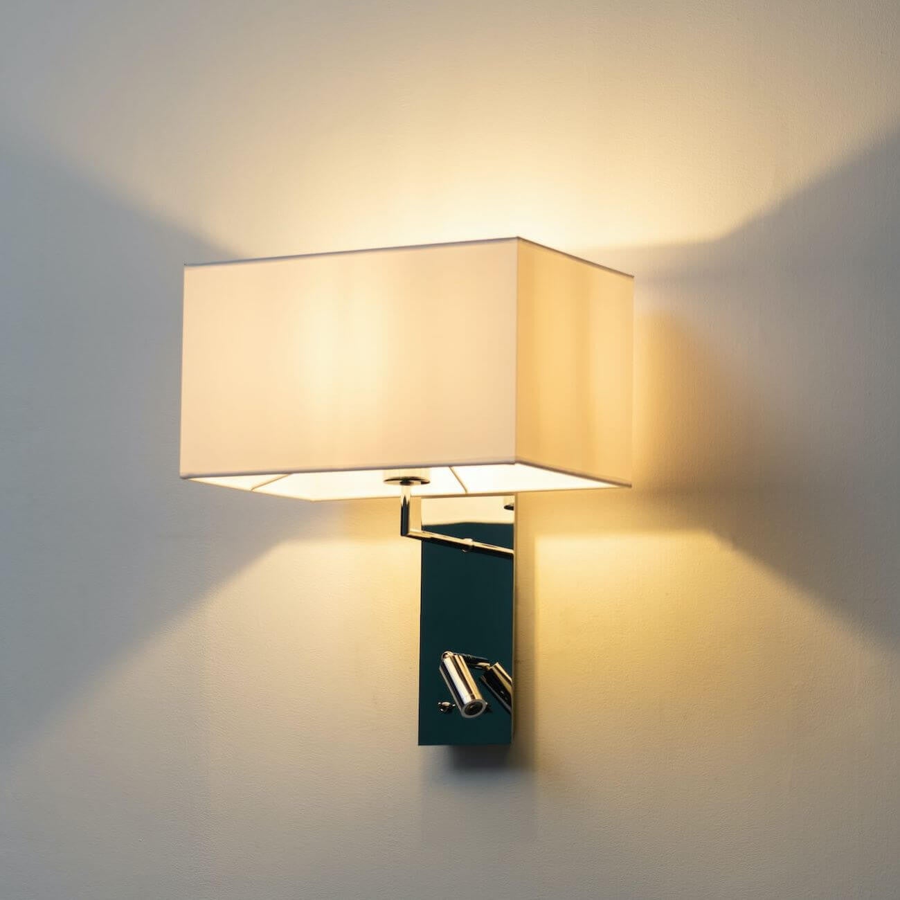 Applique Da Parete Quadrata In Tessuto - Lampada Da Lettura, Interni, E27, Cromato, Per Camera Da Letto E Soggiorno