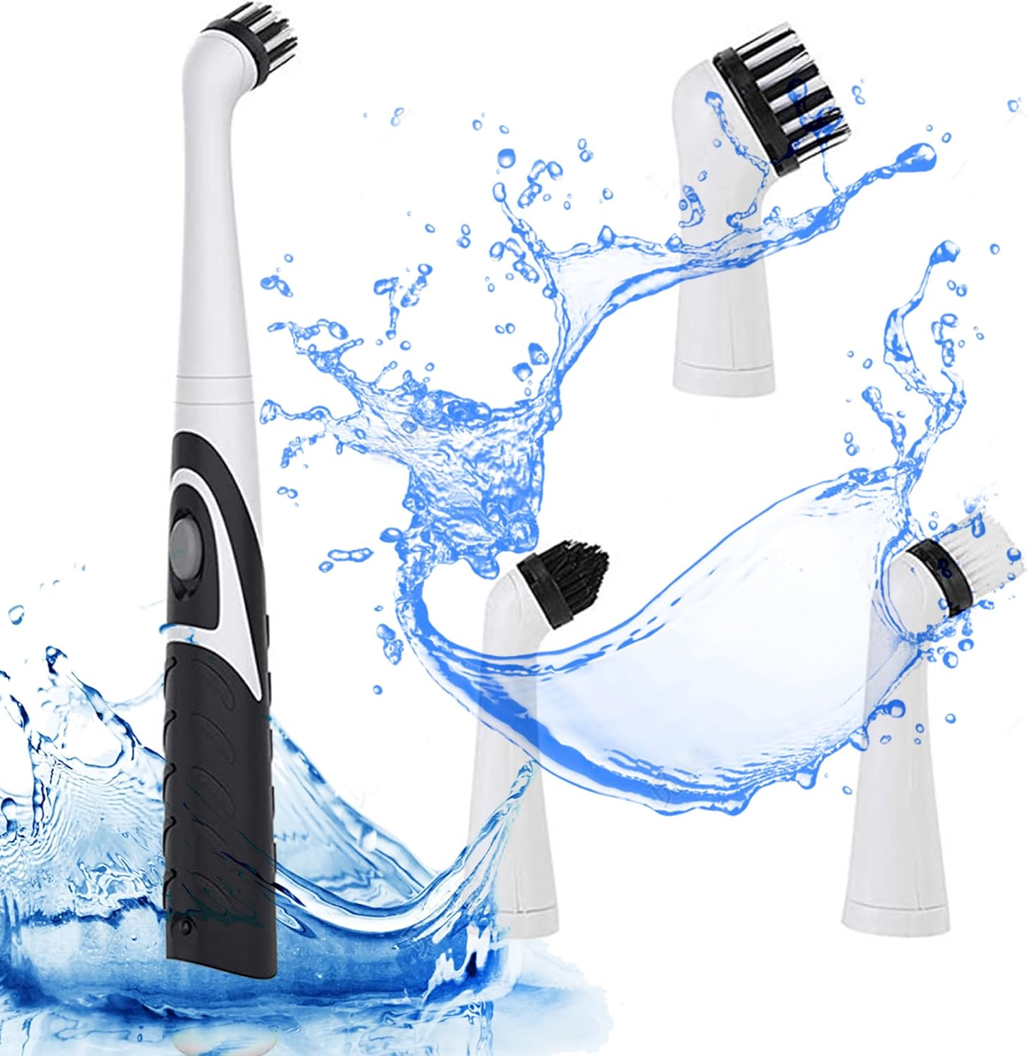 Brosse de nettoyage électrique noire, brosse de nettoyage électrique, convient pour la cuisine, le lavabo, la salle de bain (4 types de nettoyage de la tête