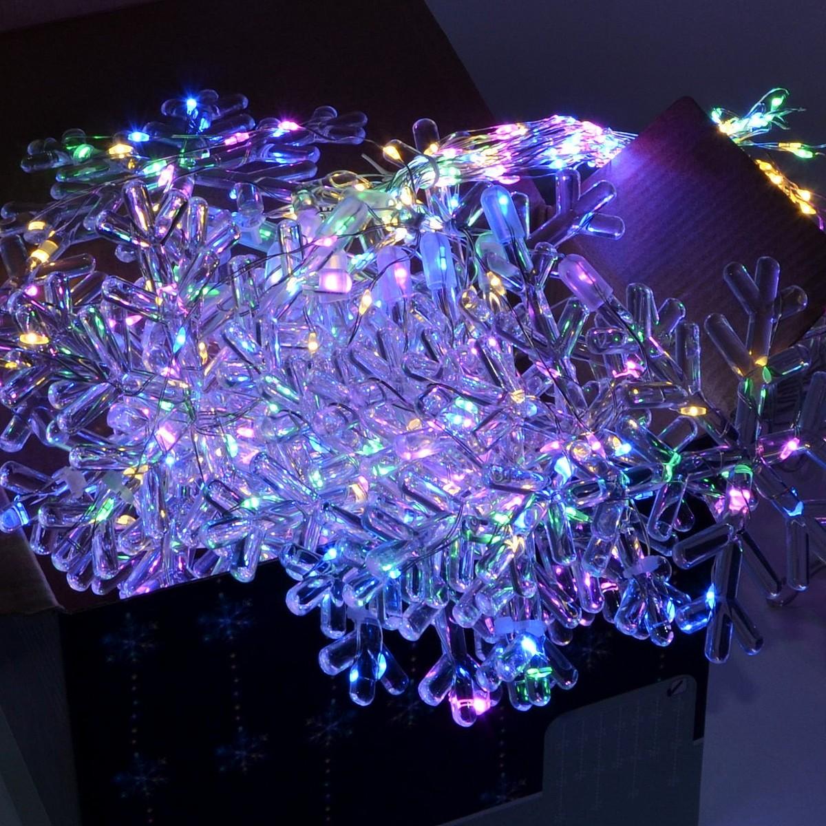 Lampki choinkowe kurtyna świetlna 200x 200 cm 408 Led płatki śniegu multikolor - 3