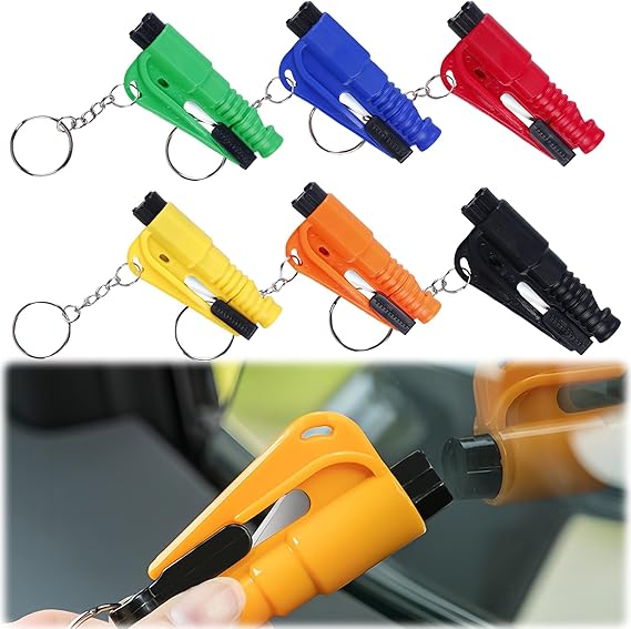Lot de 6 brise-vitres de voiture 3 en 1, porte-clés, outil de sauvetage multifonction, outil d'urgence avec brise-vitre coupe-ceinture de sécurité - 3