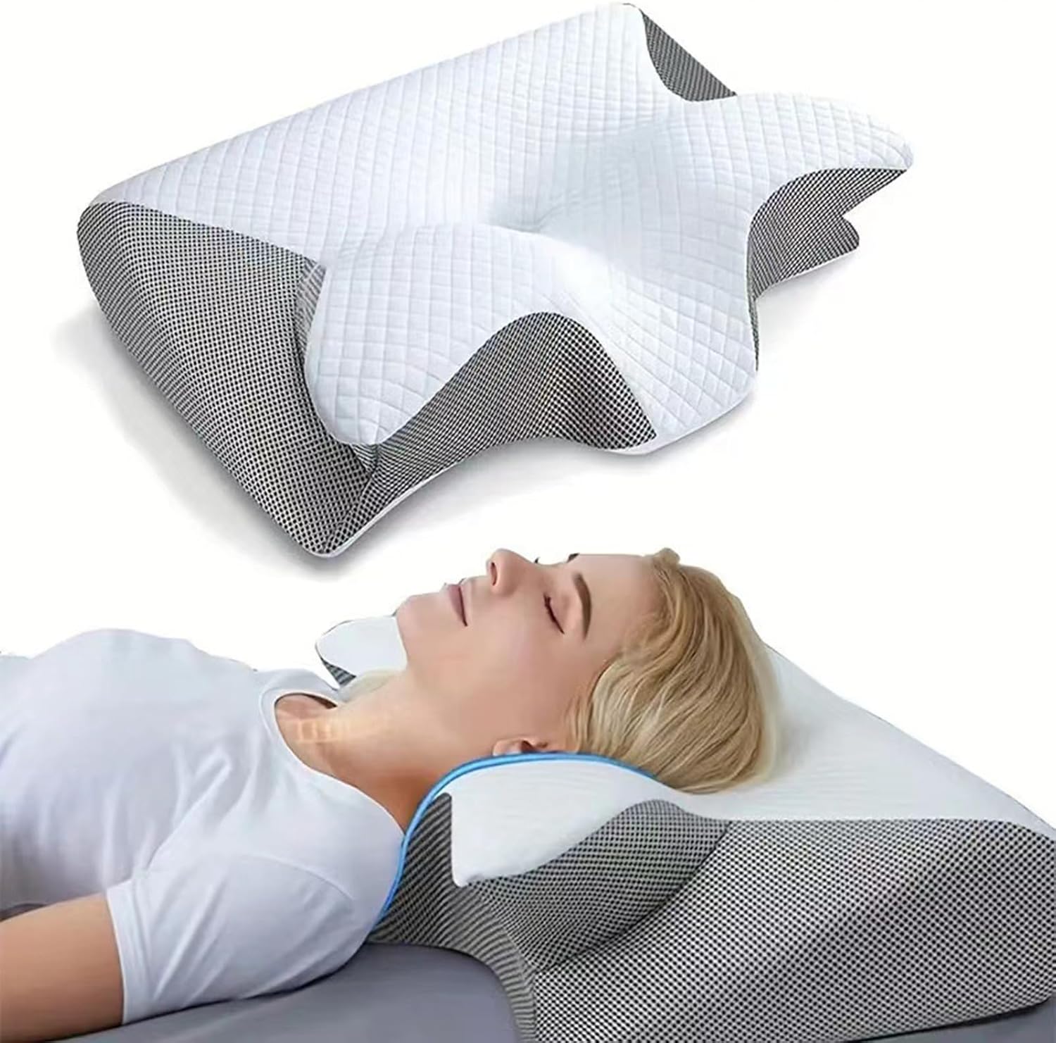 Oreiller Ergonomique Cervical, 2 en 1 Oreiller Orthopédique à Mémoire de Forme pour la Nuque, 62x37x12cm (gris) - 8