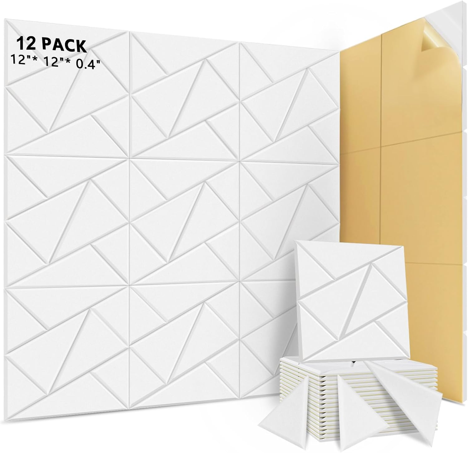 Zestaw 12 samoprzylepnych paneli akustycznych, wygłuszenie z poliestru, panele ścienne dźwiękochłonne o wysokiej gęstości, 30 x 30 x 1 cm, białe