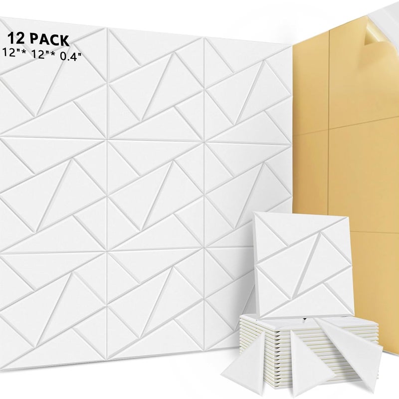 Zestaw 12 samoprzylepnych paneli akustycznych, wygłuszenie z poliestru, panele ścienne dźwiękochłonne o wysokiej gęstości, 30 x 30 x 1 cm, białe