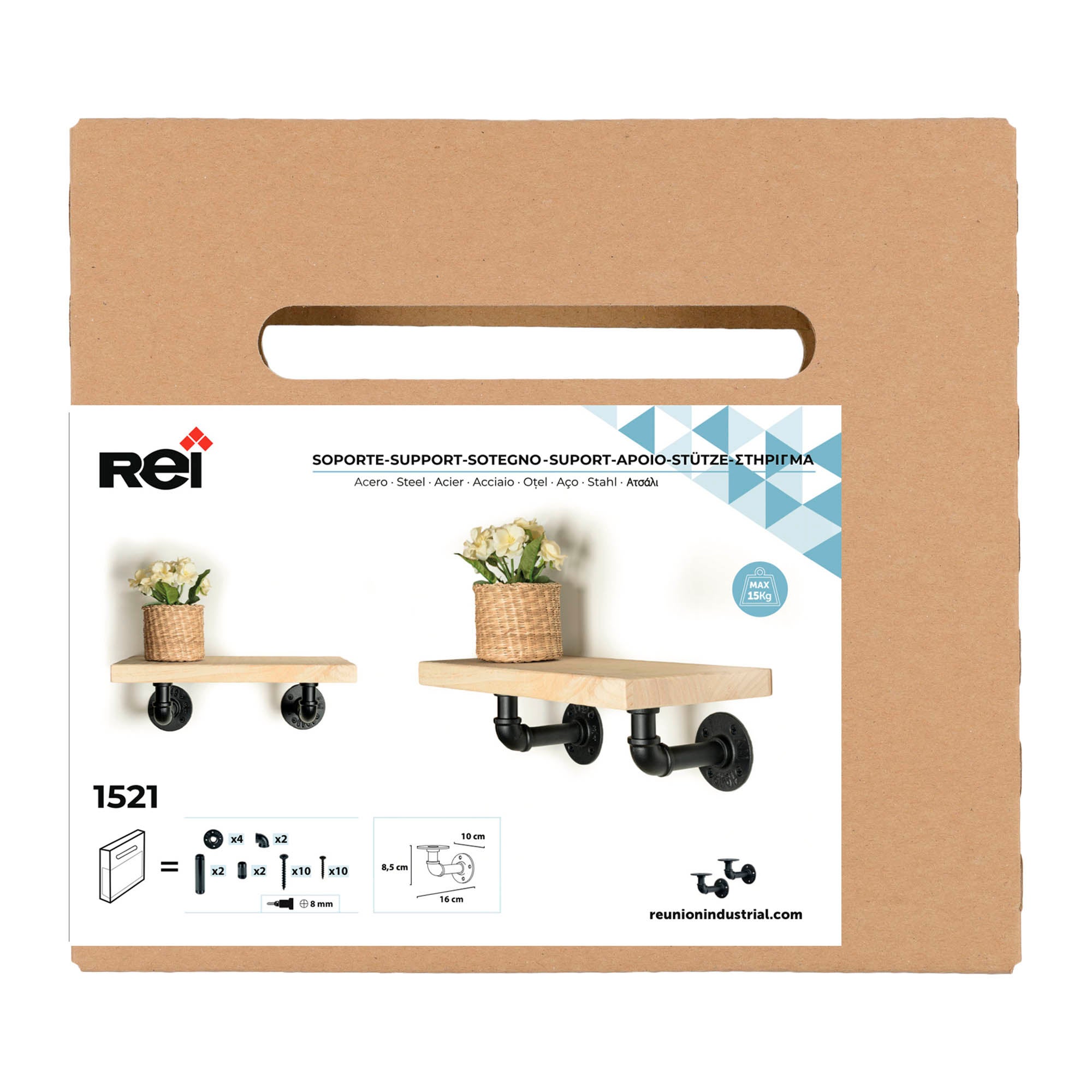 REI | Support mural tubulaire 1521 | 160 mm | 85 x 107 x 160 mm | Acier noir mat | 20 kg | Lot de 2 - 6