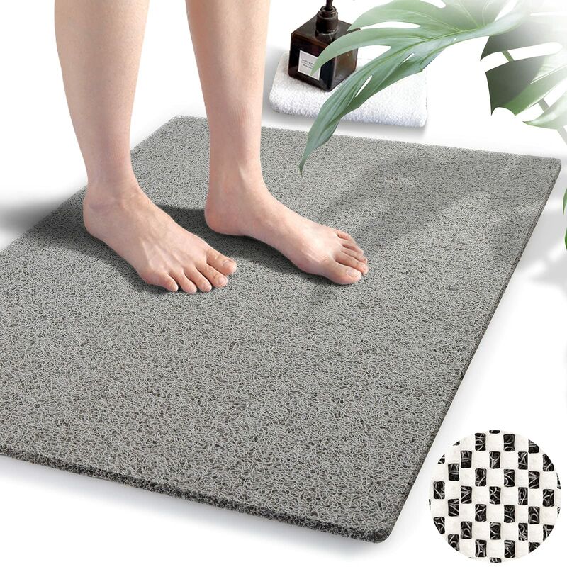 Mata pod prysznic – 50 x 80 cm, szara, antypoślizgowa mata łazienkowa z teksturą, mata pod prysznic z PVC loofah do łazienki, szybkoschnąca