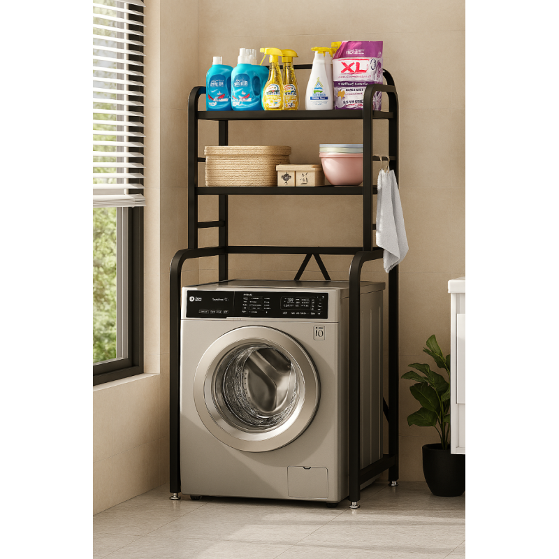 Étagère de Dessus de Machine à Laver  Métal Noir  3 Niveaux  Pliable  152,5 x 71 x 50 cm - 2
