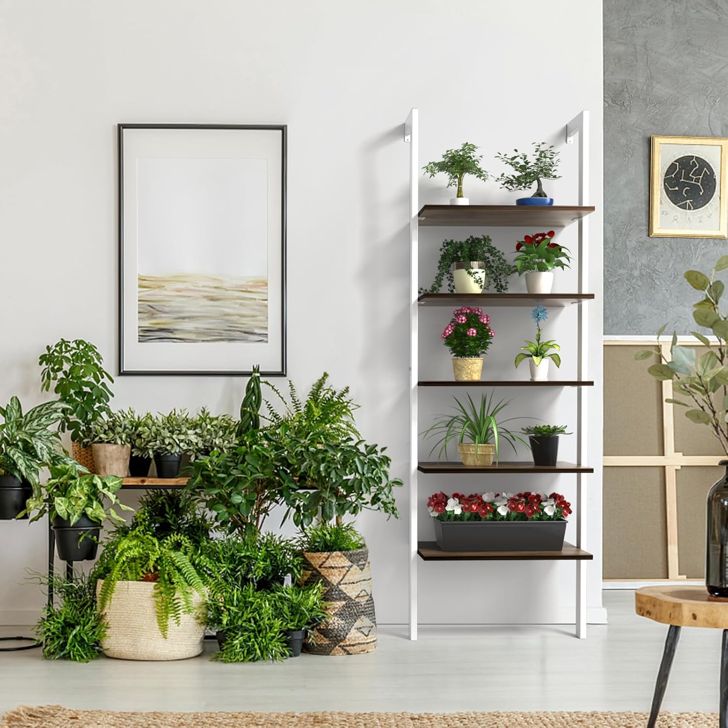 Libreria a 5 Piani a Parete con Struttura in Metallo, Porta libri con Struttura Portante in Metallo, 183 x 30 x 61cm (Bianco) - 2