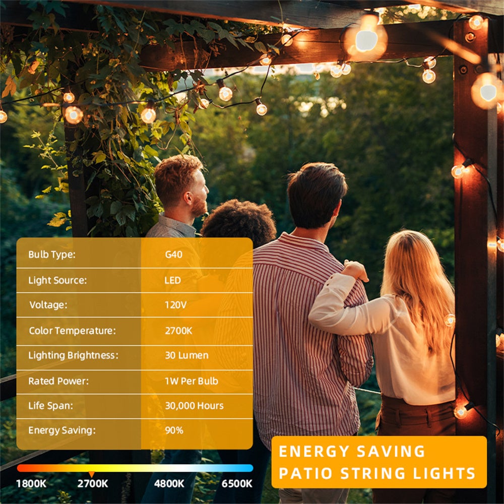 25-stopowe zewnętrzne lampki LED G40 z 12 żarówkami, wodoodporne, odporne na stłuczenia, ściemnialne, wiszące, do kawiarni, bistro i na werandę - 2