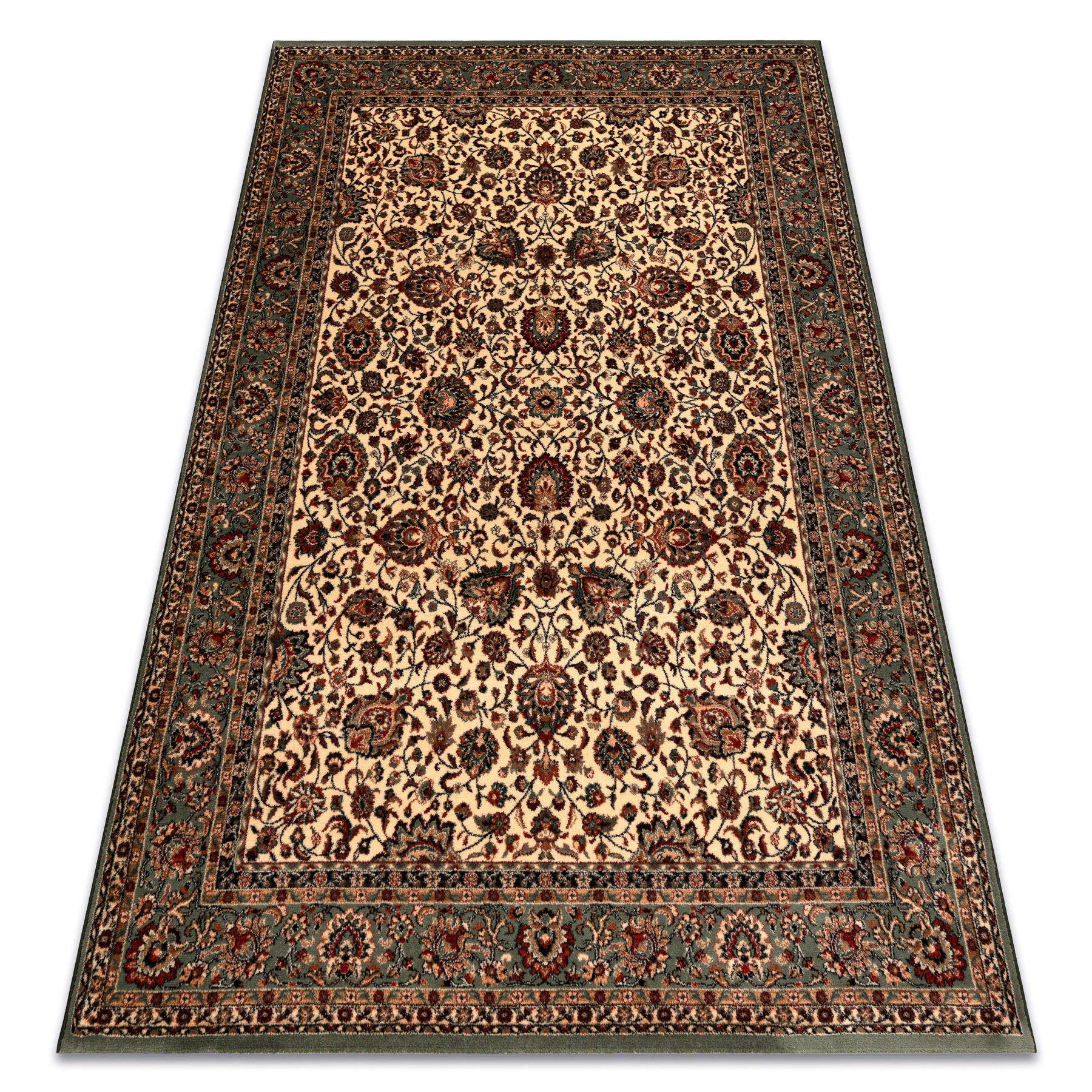 Alfombra de lana kashqai 4362 101 ornamento beige / verde 160x240 cm