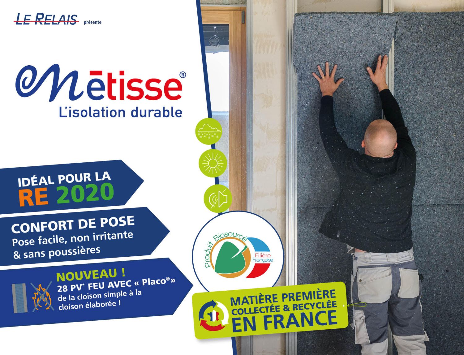 LAINE DE COTON METISSE EN PANNEAU - EPAISSEUR 45MM (R=1,15) - PALETTE ENTIÈRE 74,88M² - 2