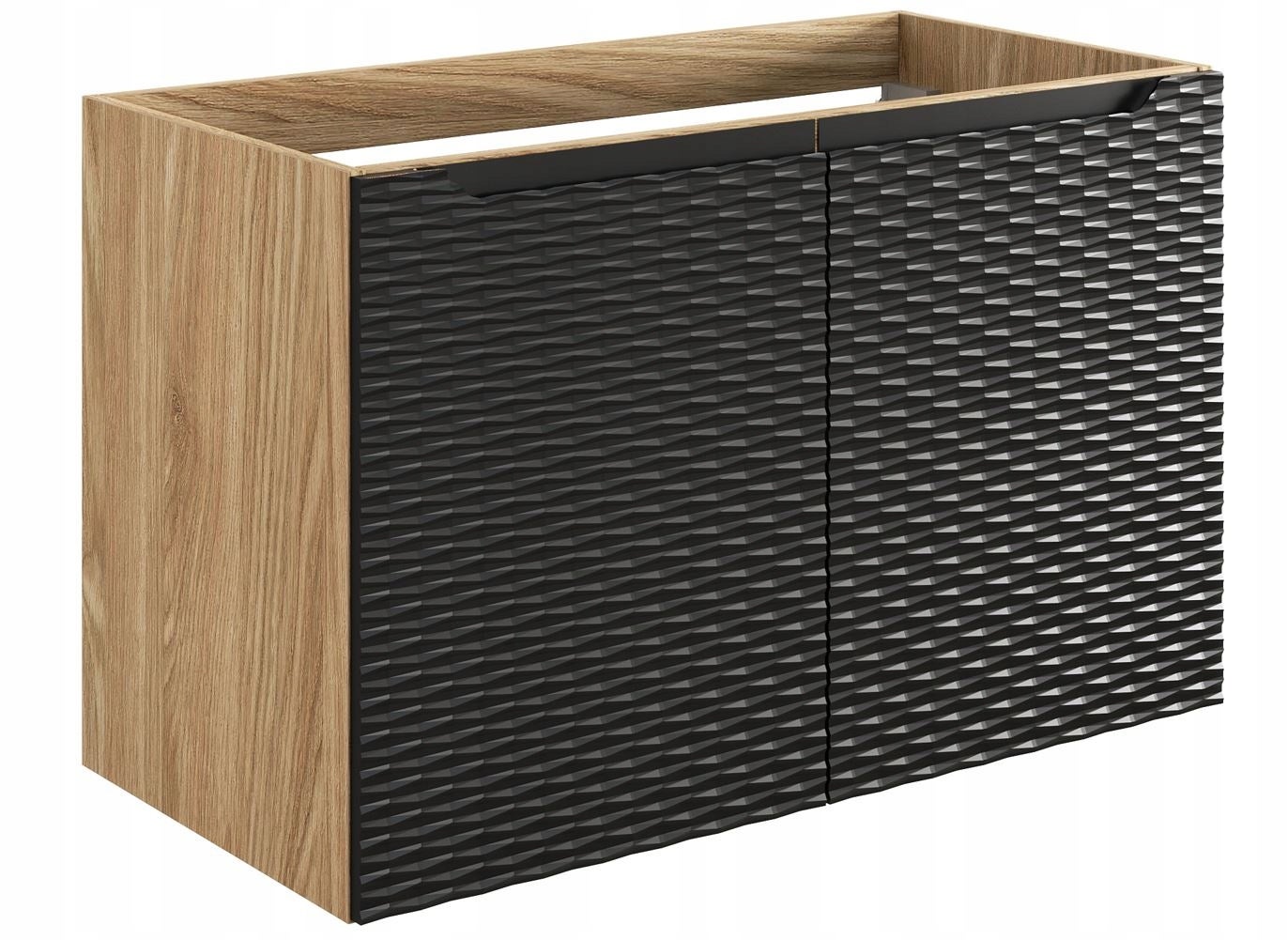 Szafka łazienkowa OCEAN 90 cm czarna dąb olejowany front 3D MDF wisząca
