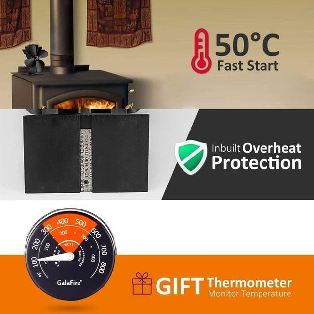Ventilateur pour poêle à bois à 4 pales, ventilateur de cheminée non électrique à démarrage de 122 °F pour poêles à gaz/granulés