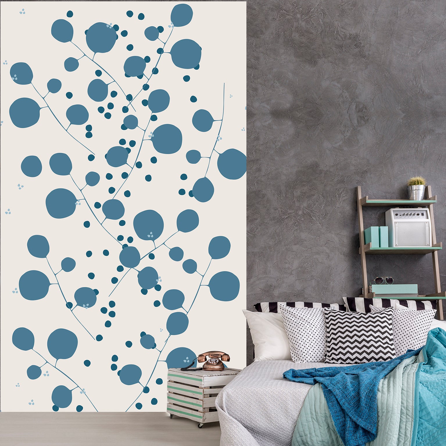 Papelera panorámica asegurada, papel sin fin, representación de un dibujo gigante de varilla de algodón azul, 250 cm x 150 cm
