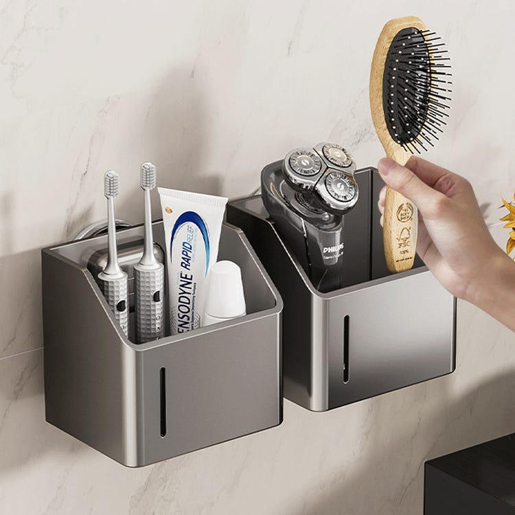 Étagère à Ventouses - Sans Perçage - pour Salle de Bain - Fixation Murale - Matériaux Durables - Gris foncé Petite étagère - 12*9.5*11.5 cm - 2