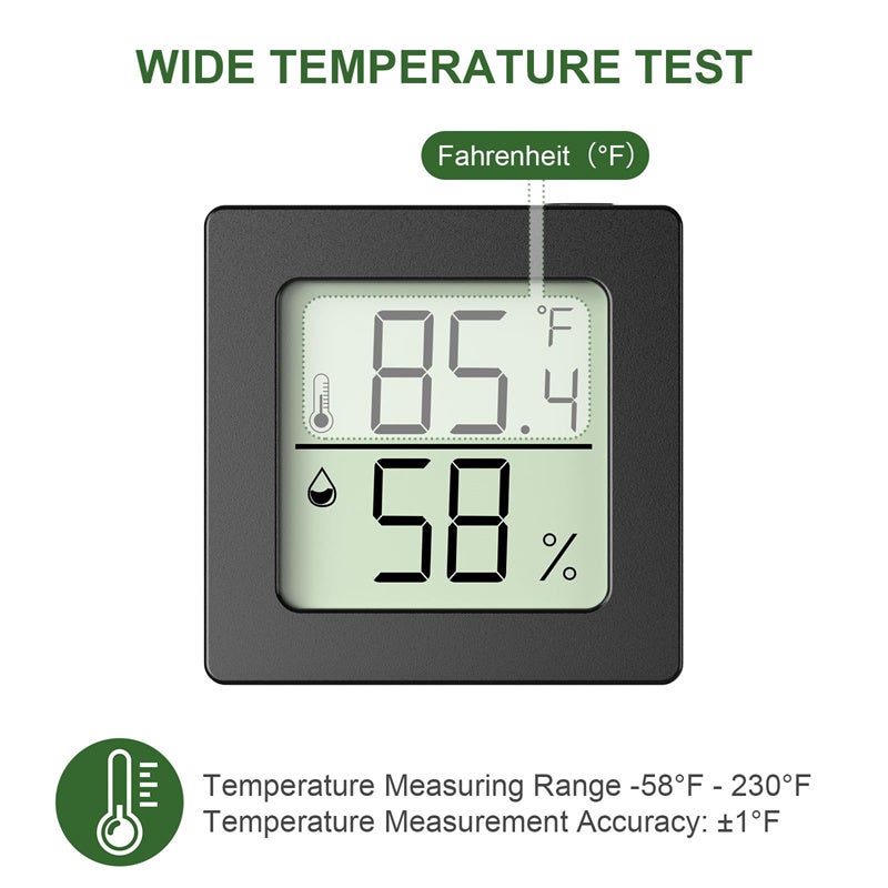 Thermomètre d'intérieur, hygromètre numérique, hygromètre, thermomètre pour la maison, moniteur de température et d'humidité pour serre, cave, noir - 8