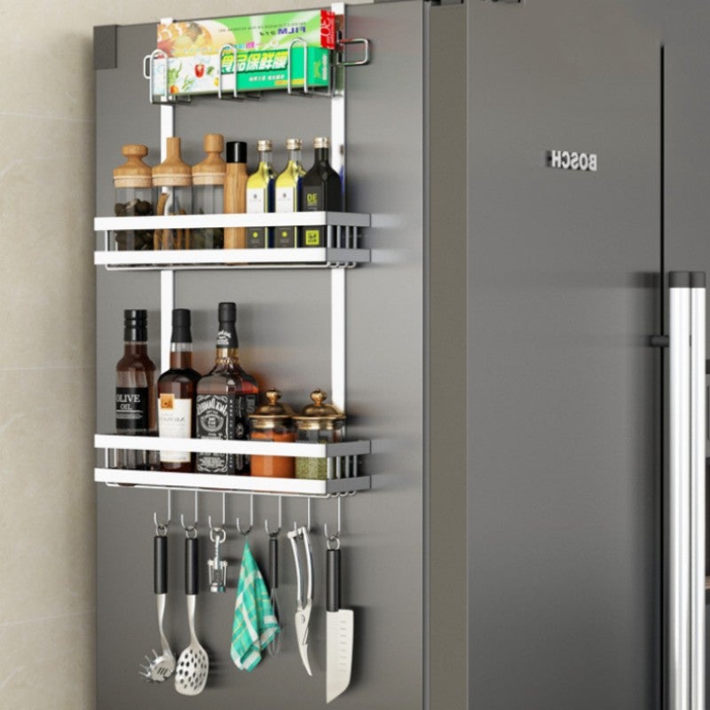 Półka ścienna do lodówki, stojak na przyprawy kuchenne, bez dziurek, srebrna, 39 x 9,2 x 70 cm