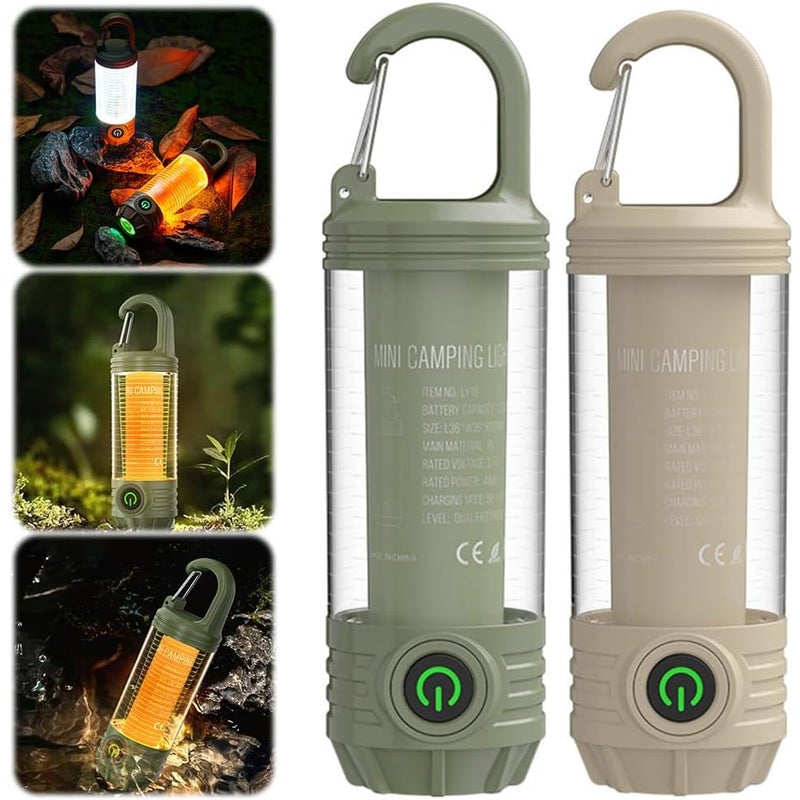 Miniaturowa, ładowalna latarka LED do kempingu z haczykiem, 6 trybów i sygnał świetlny (zestaw 2 szt.)