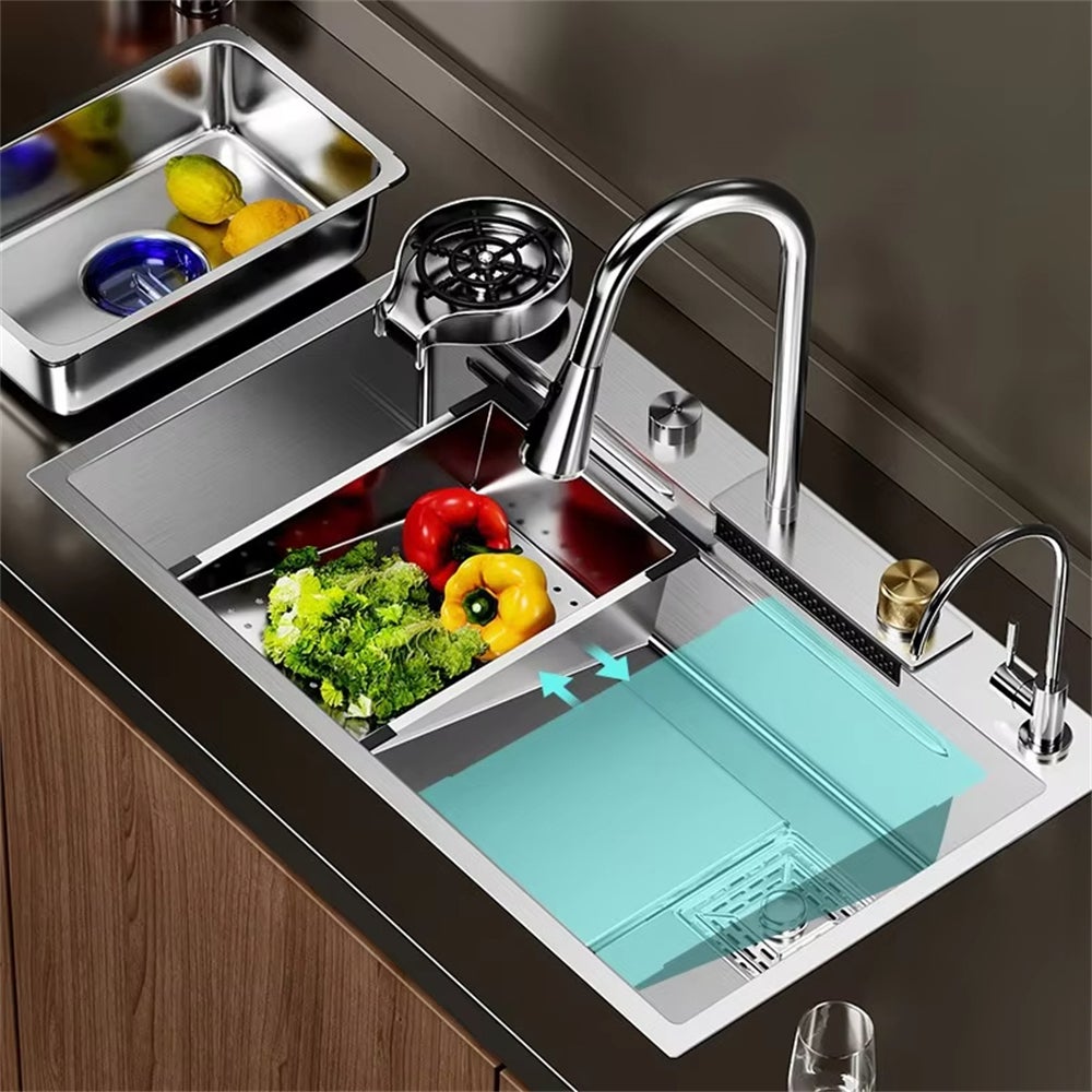 Fregadero De Cocina Invisible De Acero Inoxidable Negro Gunmetal Con Grifo Oculto Y Tubo De Dagüe - China Fregadero, Fregadero