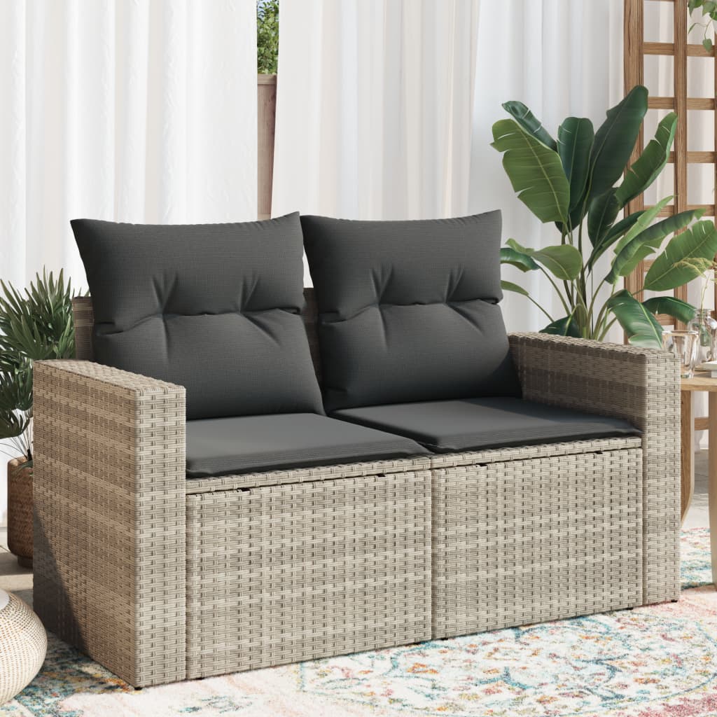 Sofa ogrodowa z poduszkami, 2-osobowa, jasnoszara, polirattan vidaXL