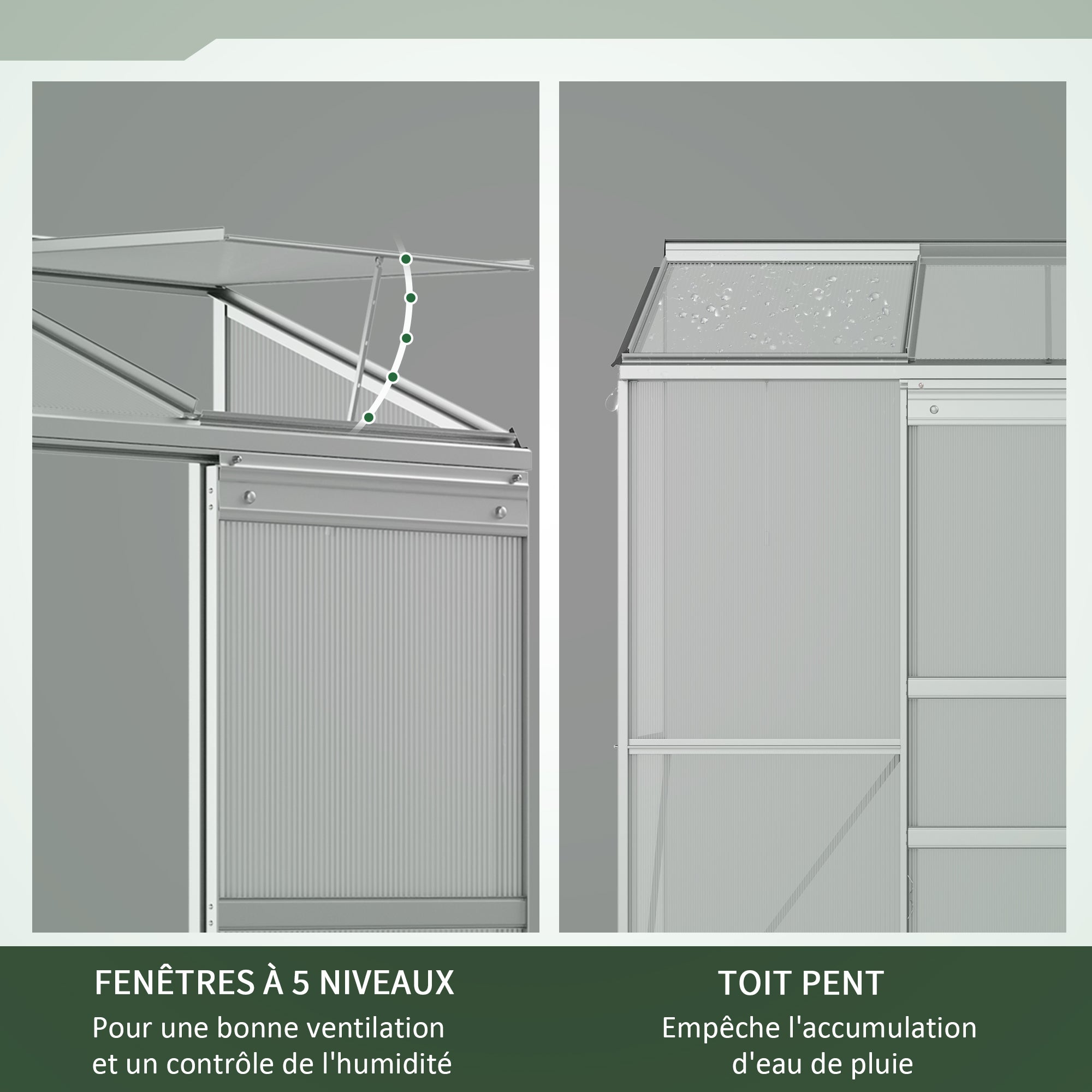Serre adossée serre de jardin fenêtres ouvrables à 5 niveaux panneau en PC cadre aluminium 1,9 x 0,7 x 2 m transparent - 7
